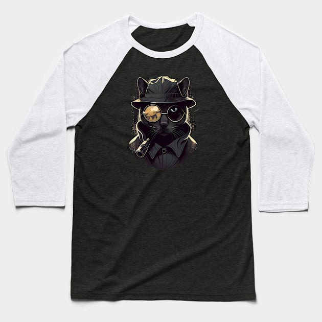 Detective cat Baseball T-Shirt by Pixy Official